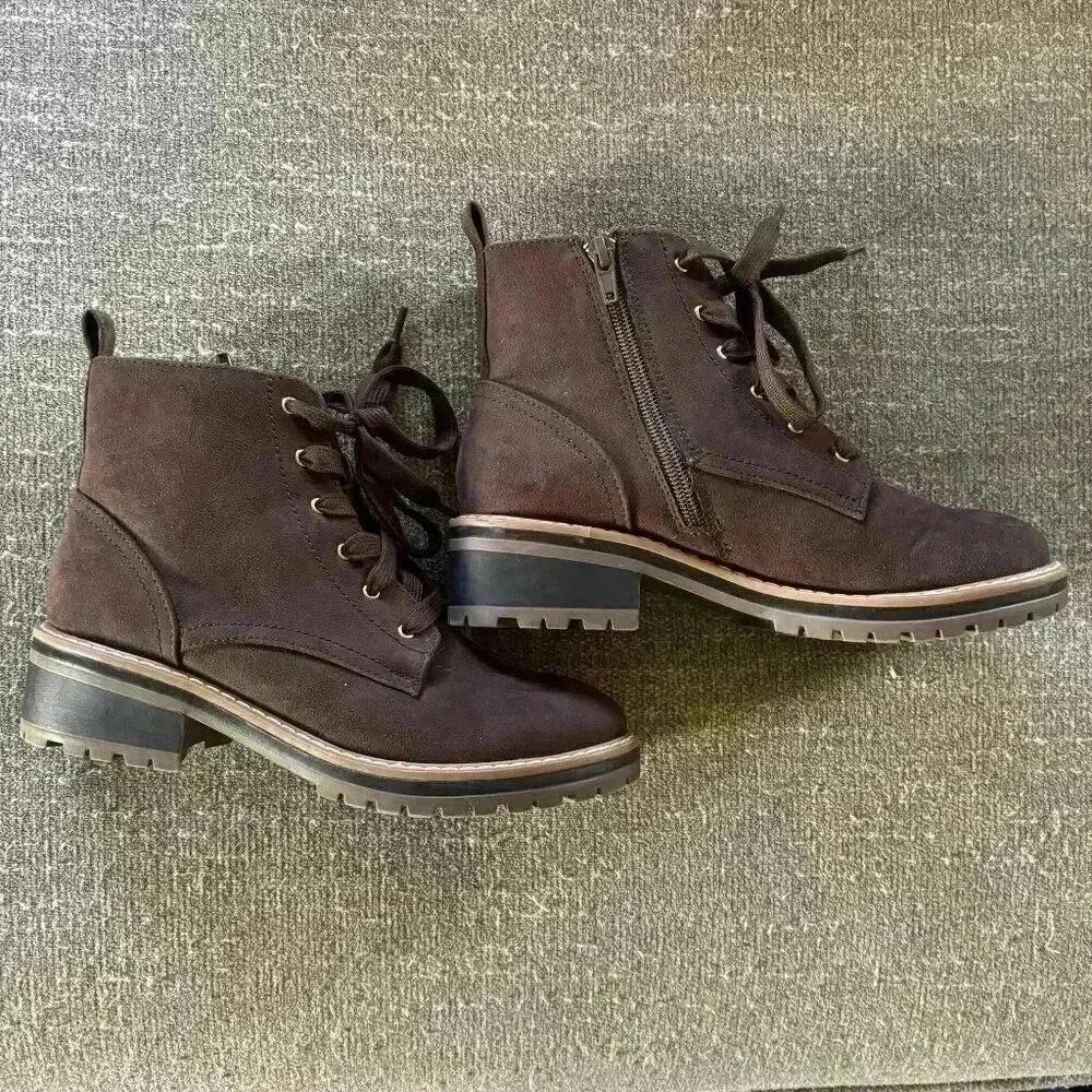 Kensie Girls Brown Suede Zip Up Combat Boots Size 6